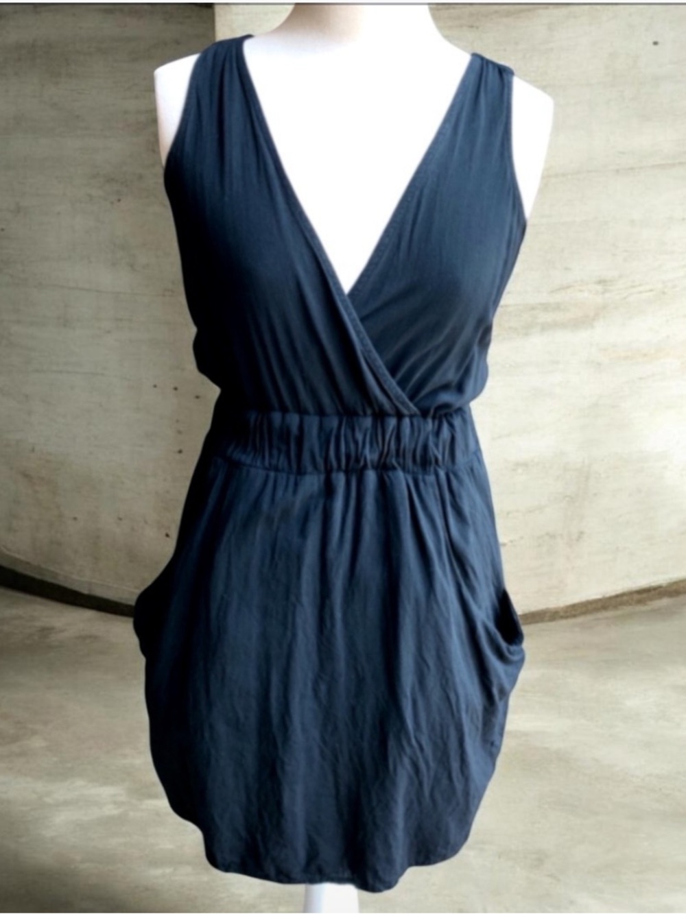 AQUA Surplice Wrap Sleeveless Mini Pocket Dress XS